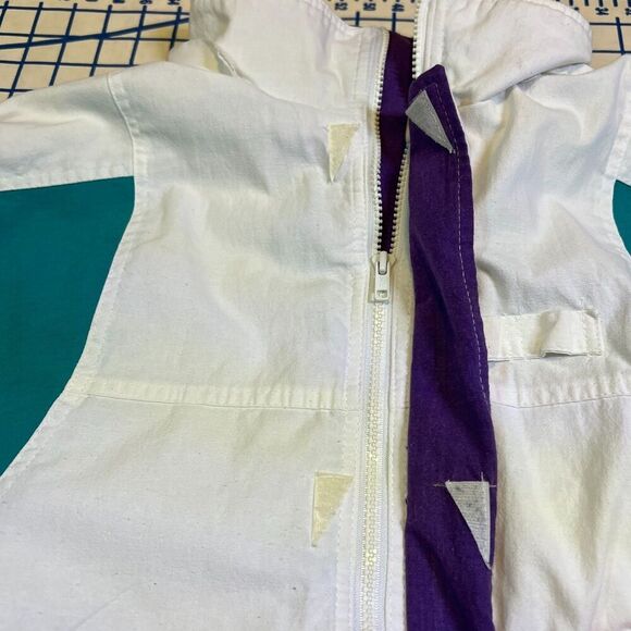 Eagles Ridge Full Zip Windbreaker Size Large Retro Geometric White Jacket - Picture 8 of 13